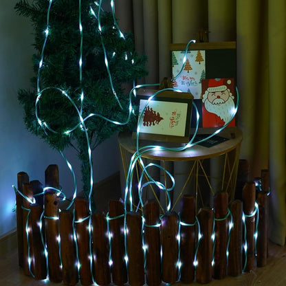 YEGUO Solar Christmas Candy Cane Rope Lights, 2 Pack Each 33ft 100 LED Green & White Solar Rope Light Outdoor Waterproof Decorations String Tube Lights