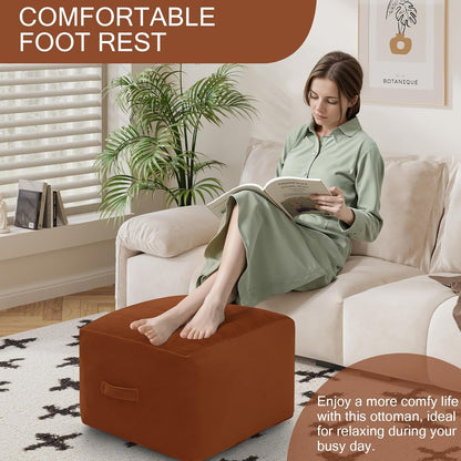 MeMoreCool Square Stuffed Pouf Ottoman Foot Rest, Floor Pouf Foot Stool with Foam Chunk Filling, Soft Stuffed Ottoman Footrest for Living Room, Coffee