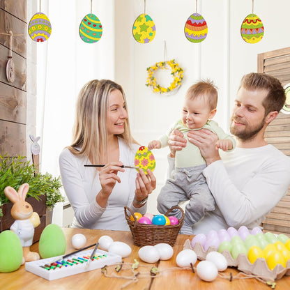 80PCS Wooden Easter Ornaments to Paint, 10 Styles DIY Blank Unfinished Wood Cutouts Ornament for Crafts Hanging Decorations, Egg Rabbit Bunny Butterfly Flower Happy Easter
