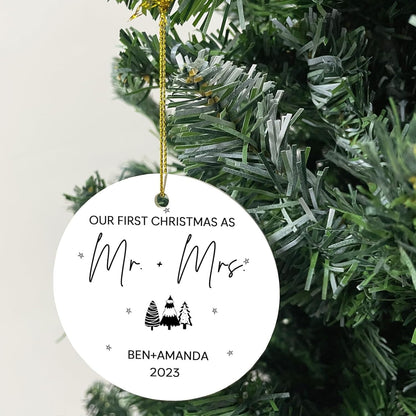 Personalized Christmas Ornaments,Double-Sided Ceramics Picture Custom Wedding Ornament - First Christmas Married as Mr and Mrs 2025 - Engagement Photo Ornament,Customized Xmas Ornaments