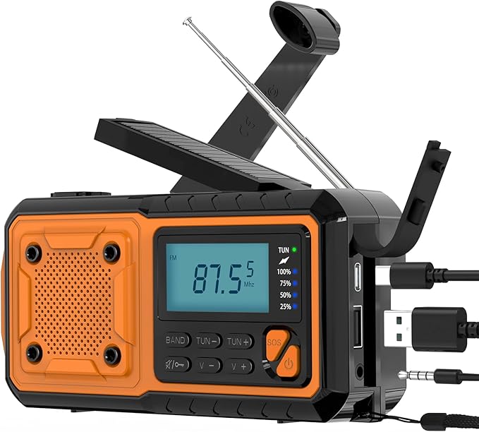 Goodes Hand Crank Emergency Radio - Portable AM/FM & Shortwave Radio with Solar/USB/Hand Crank Charging, 4000mAh Rechargeable Battery, Flashlight, Reading Light & SOS for Survival, Hiking & Storms