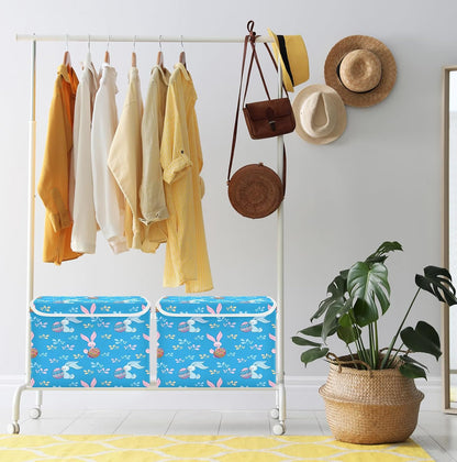 susiyo Blue Bunnies Colored Eggs fabric storage baskets with lids,Collapsible Storage Boxes,Foldable storage boxes with handles for Home,Office,Closet Organization