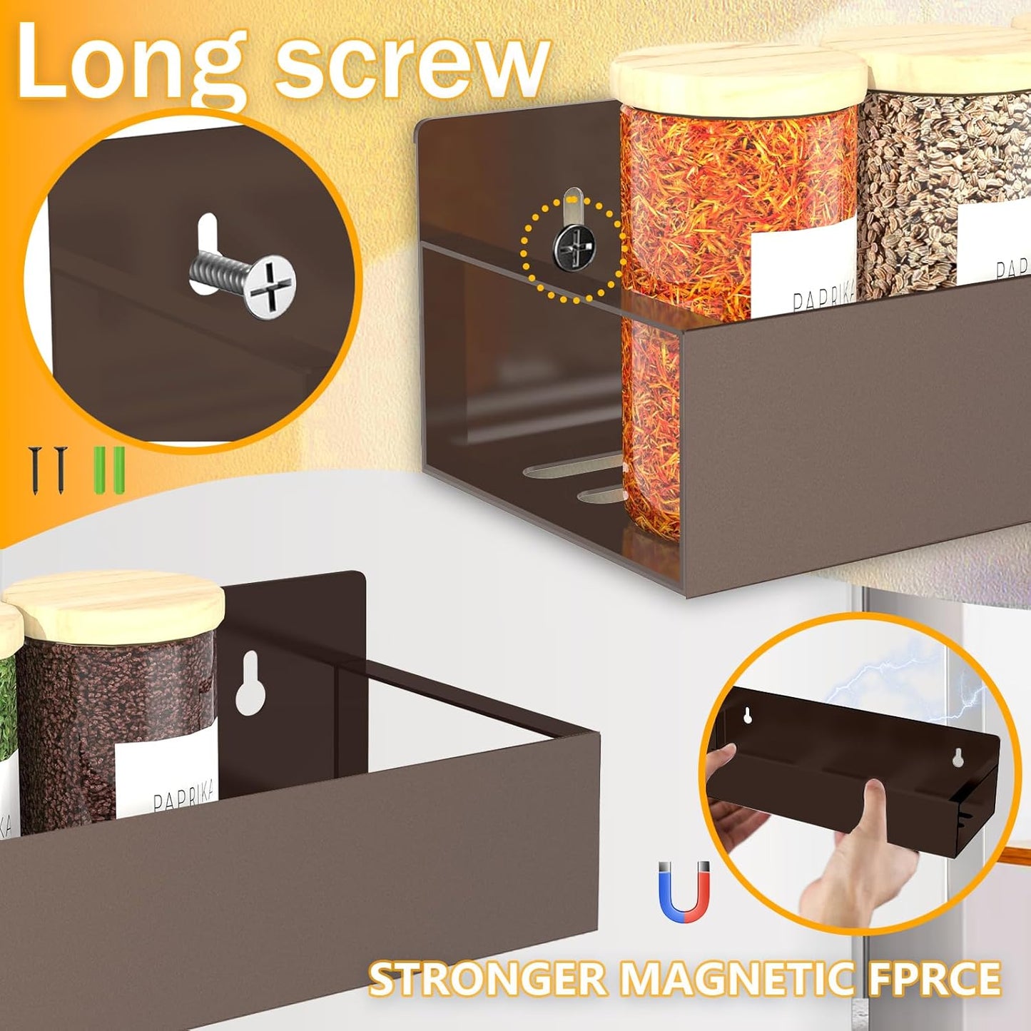 Magnetic Spice Rack Organizer for Fridge Seasoning Organizer for Kitchen Storage With Screw Magnetic Shelf for Oven, RV,Garage,Bathroom (Bronze, 4pack)