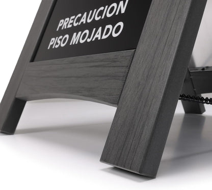 Premium Outdoor Composite Caution Wet Floor Sign – Bilingual w/Non-Skid Plastic Feet, Black Plate – For Hotels, Schools, Offices, Areas, Restrooms, Pool Decks - Grey (2 Pack)