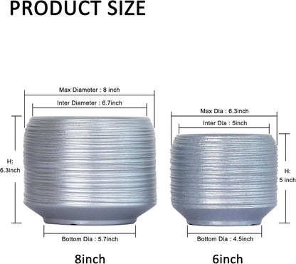 8 Inch + 6 Inch Ceramic Plant Pots Indoor with Drainage – Flower Pot Set, Decorative Indoor Planters for House Plants and Garden Use