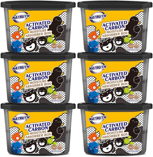 NATRUTH Moisture Absorbers 10.5OZ*6-Pack With Activated Charcoal,Portable Closet Dehumidifier, Odor Eliminator Absorber Bucket,Humidity Absorber,Cleaner Air Dehumidifier for Closet,Bathrooms, Boats
