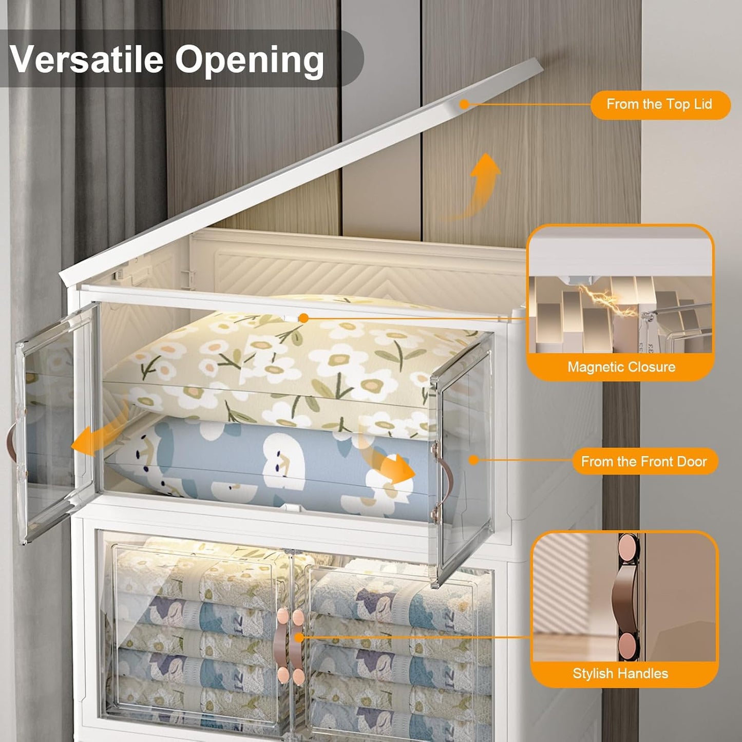 Extra Large Stackable Storage Bins with Lids & Wheels & Door, 960QT-160QT/40GAL*6Pack Foldable Collapsible Closet Organizers, Plastic containers drawers for bedroom Dorm