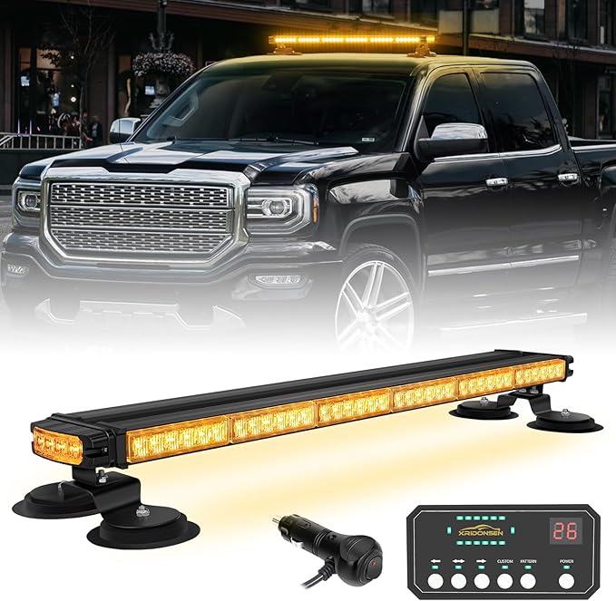 XRIDONSEN 28.4" 80 LED Amber Roof Top Strobe Light Bar Emergency Warning Flashing Safety Hazard Magnetic Double Side Traffic Advisor Lights for Plow/Tow Trucks Construction Vehicles Wreckers Pickup