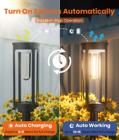 Solar Pathway Lights Outdoor,IP65 Waterproof Auto On/Off Solar Garden Lights Solar Powered Landscape Lighting for Yard Patio Walkway (4)