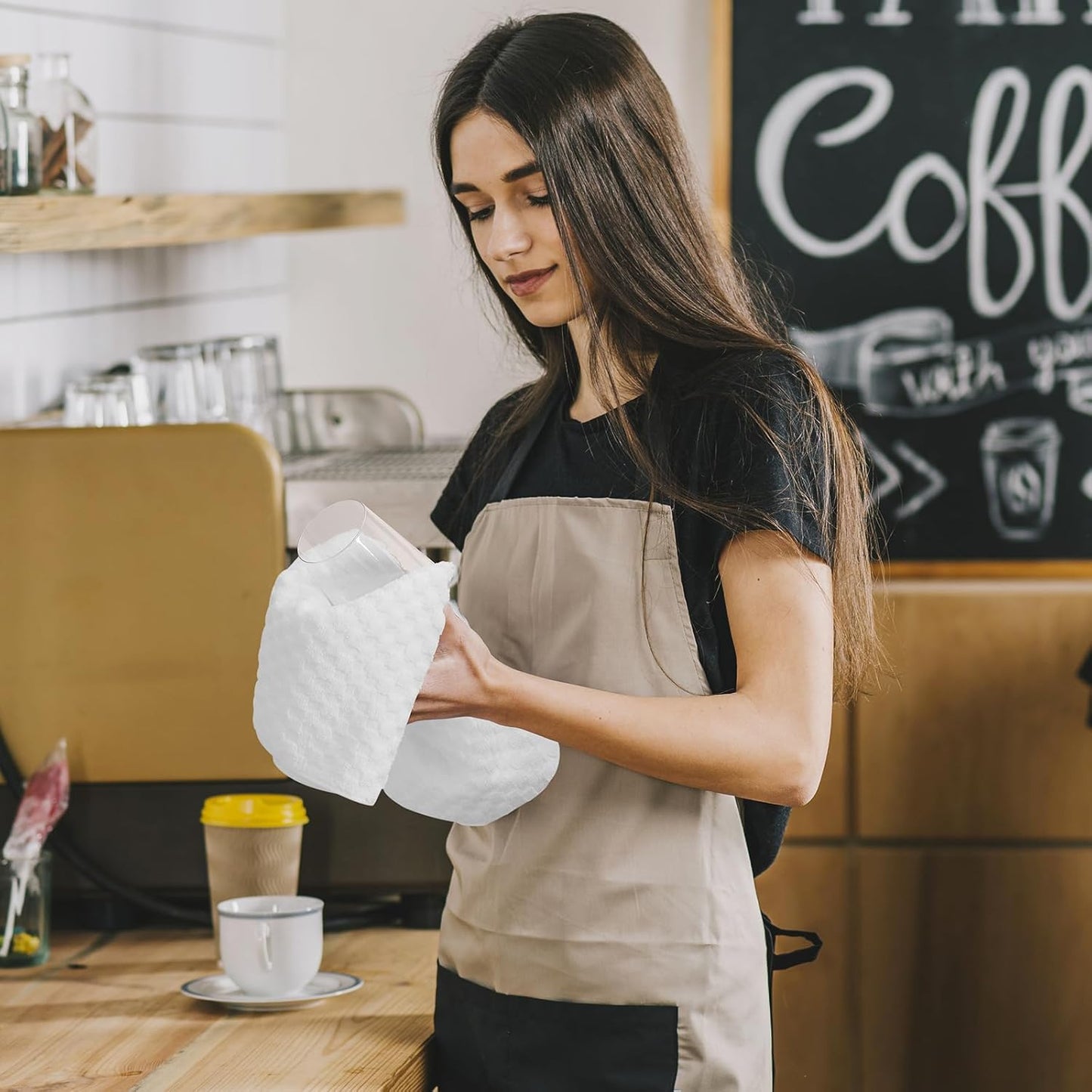 Fintale 100% Cotton Kitchen Towels and Dishcloths Set, 12 x 12 & 15 x 25 Inches, Set of 8 Bulk Super Soft and Absorbent Terry Cloth Dish Towels, Quick Drying Hand Towels with Hanging Loop, White