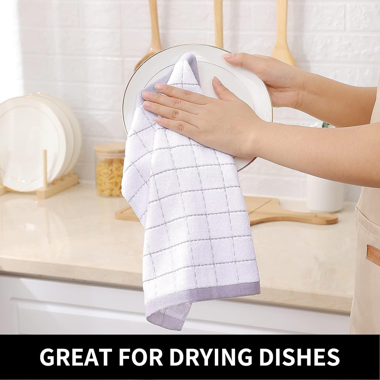 Homaxy 100% Cotton Terry Kitchen Dish Cloths, Ultra Soft and Absorbent Dish Towels for Kitchen, Suitable for Drying and Washing Dishes, 8 Pack, 12 x 12 Inches, White