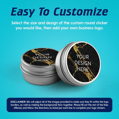 100 Custom Vinyl Stickers - Upload Your own Image, Text, Design, Logo - Personalized Logo Labels for Handmade, Packaging, Bottle, Jars, Candle, Brand Stickers (Black Gold Marble, 6x6)