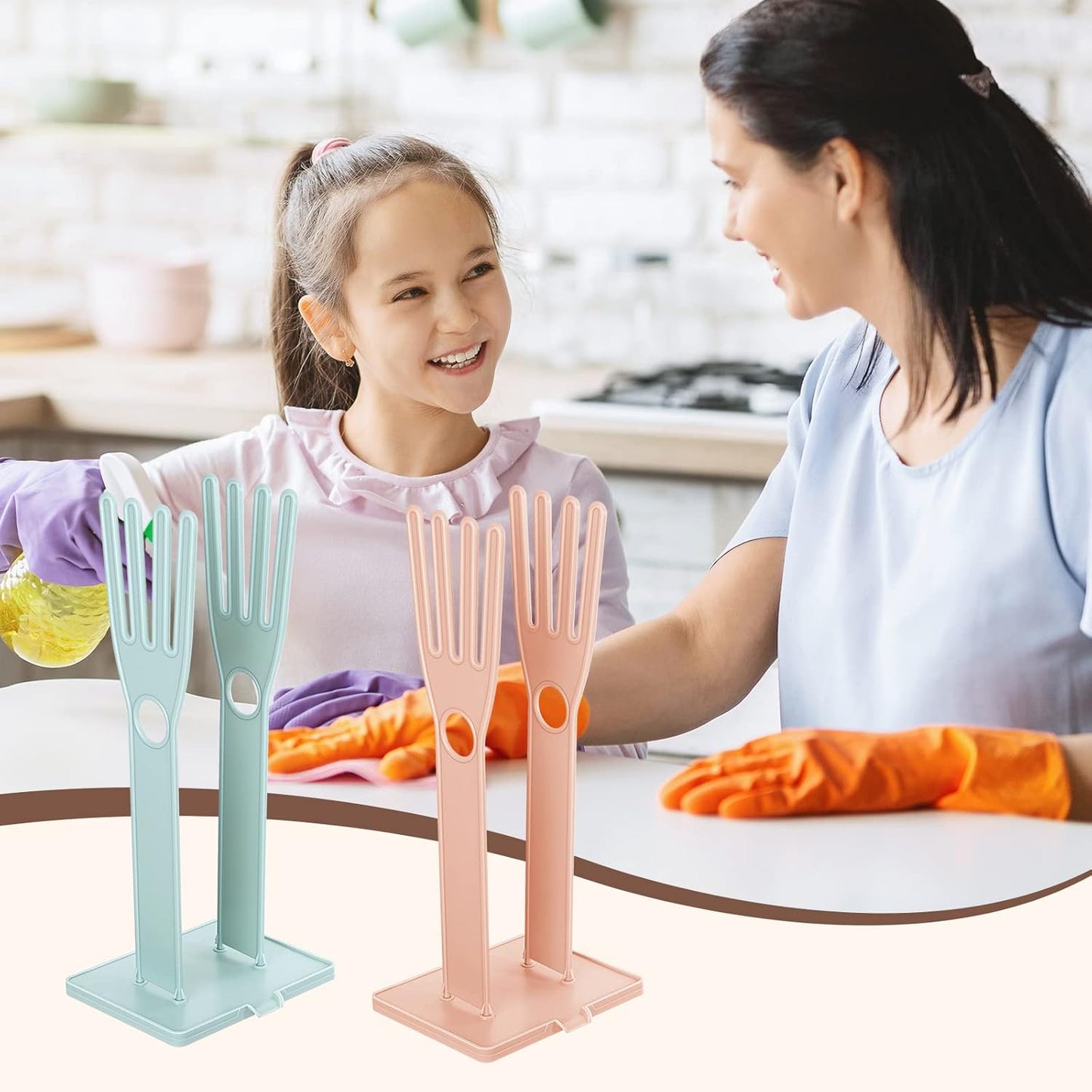 Nuenen 2 Pieces Kitchen Glove Holder Glove Drying Rack Dryer Plastic Mitten Rubber Rack Sink Stand Towel Hanger Reusable Towel Storage Holders for Sponge Food Bag Organizer, Pink and Blue