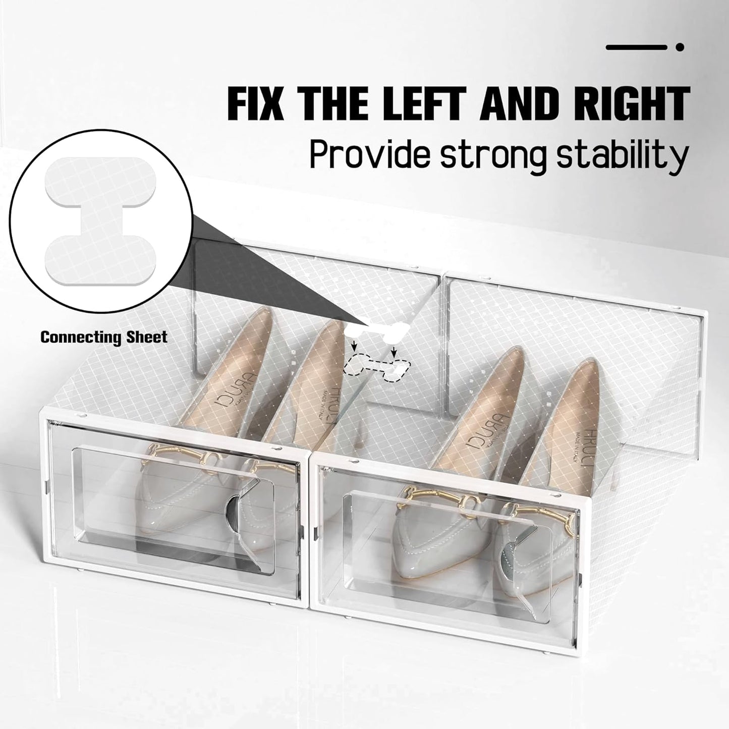 Kuject 15 Pack Shoe Storage Boxes, Large Clear Plastic Stackable Shoe Organizer for Closet, Connect Left and Right Shoe Boxes Case Container Bin for Entryway, Drop Front, Fit for Size 10(White)