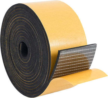 High Density Foam Weather Stripping Door Seal Strip Insulation Tape Roll for Insulating Door Frame, Window, Air Conditioner | Self Adhesive Sealing Weatherstrip (2 in x 1/8 in x 10 Ft, Black)