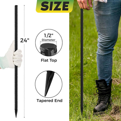 24 inches Straight Rebar Stakes 18-Pack Ground Stake Heavy Duty Metal Steel Spikes for Gardening, Concrete Forming and Camping Tent