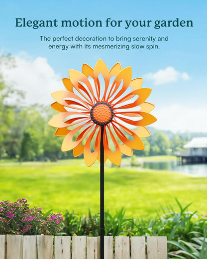 Floral Yard Garden Wind Spinners - Kinetic Outdoor Metal Wind Spinners, Lawn Yard Garden Decor, Birthday Gifts for Women(Sunflower)