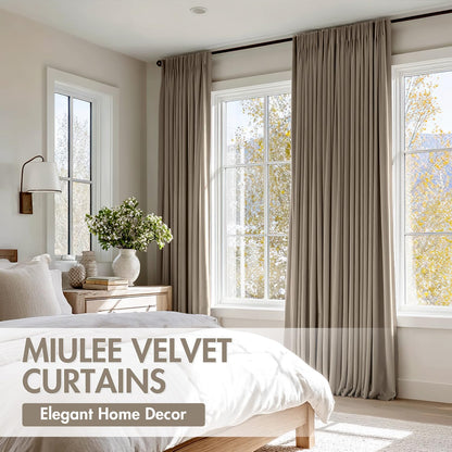 MIULEE Taupe Velvet Curtains Thermal Insulated Blackout Curtain Drapes for Bedroom Living Room Darkening 108 Inches Long Curtains Panels Rod Pocket Set of 2