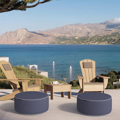 Inflatable Ottoman Stool D21 xH9 for Outdoor/Indoor Use, Water Repellent Patio Foot Rest Stool with Portable Handle,Round Pouf Ottoman Suitable for Garden,Deck and Camping - Textured Navy