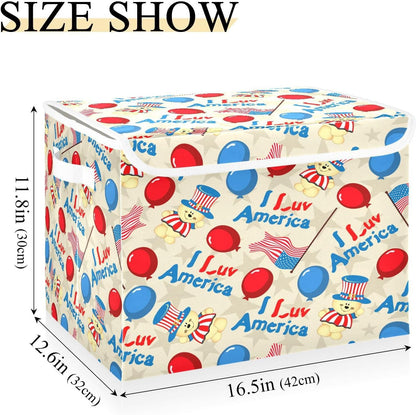 susiyo Classical American Pattern fabric storage baskets with lids,Collapsible Storage Boxes,Foldable storage boxes with handles for Home,Office,Closet Organization