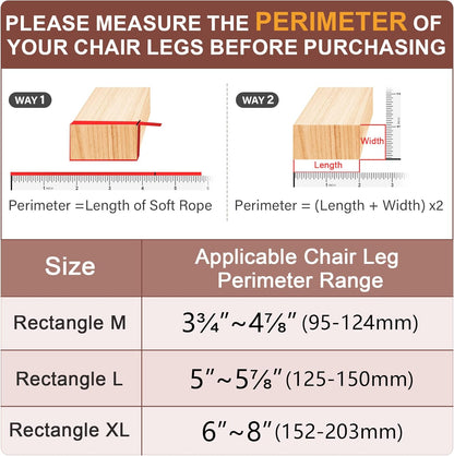 Chair Leg Floor Protectors Rectangle Chair Leg Protectors for Hardwood Floors Silicone Caps Felt Furniture Pads Covers Anti-Scratch Reduce Noise 32 Pack Clear Fit Perimeter 3-3/4'' to 4-7/8''