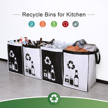 Recycle Waste Bag for Kitchen Home- Indoor Recycling Bins Trash Sorting Organizer, Reusable and Waterproof, 4 Pack