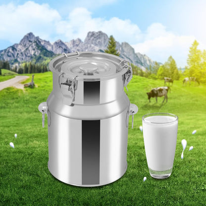 Stainless Steel Milk Can, 201 Stainless Steel Pail 1Gal Milk Can with Sealed Lid, 5L Hanging Lid Metal Milk Jug Bucket for Oil Tea Wine