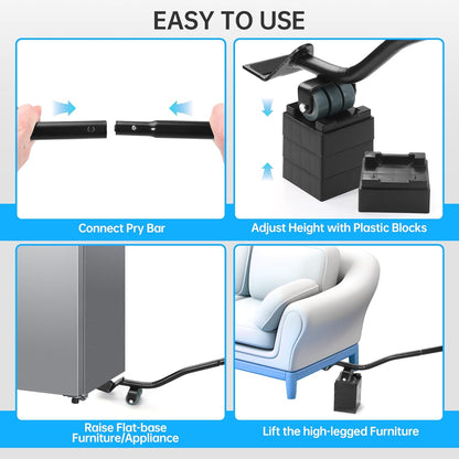 Furniture Lifter Tool, Appliance Lifter, Save 80% Effort, Lift Up to 800 Pounds Heavy Items, Furniture Lifter Jack for Heavy Furniture Appliance, Safely and Easily