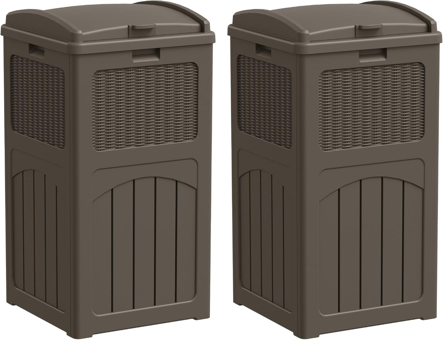YESHOMY 2 Pack Outdoor Trash Can with Lid, Garbage Bins for Garden, Porch, Home and Kitchen, Brown