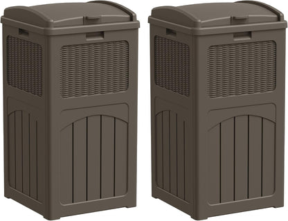 YESHOMY 2 Pack Outdoor Trash Can with Lid, Garbage Bins for Garden, Porch, Home and Kitchen, Brown