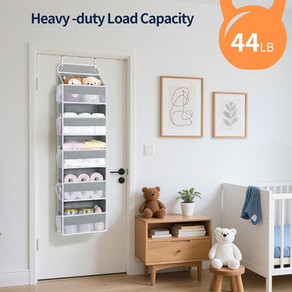 Yecaye Over The Door Organizer Storage, 5-Tier Heavy Duty Door Organizers Hanging with 10 Side Mesh Pockets, 44 lbs Load Capacity Behind Door Storage for Bathroom Nursery Bedroom Dorm Closet, Grey