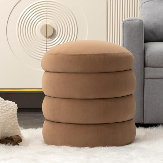 Furniliving Modern Round Ottoman, Soft Bedroom Ottoman Footstool Round Ottomans Stool for Living Room, Makeup Room, Coffee, Velvet