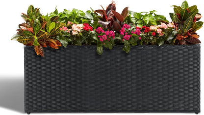 LEWIS&WAYNE Large Rectangular Block Planter Box Handmade Wicker Tall Planters for Outdoor Plants with Removable Liners Modern Planter for Indoor Outdoor Patio Deck - Black, 36''x12''x16''