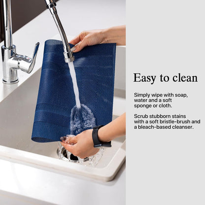 Placemats Set of 6 - Easy Clean Woven Vinyl Placemats for Dining Table, Indoor/Outdoor Place Mats, Washable PVC Table Mats（Navy Cube）