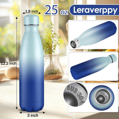 25oz Cola-Bottle Shaped Stainless Steel Leak-proof Water Bottle,Double Wall Vacuum Insulated Metal,Travel Mug For Sports Indoors & Outdoors,BPA-Free Kids Flasks,Green Blue(1 Pack)