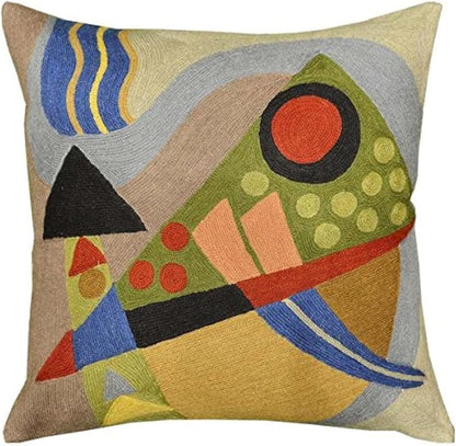 Kandinsky Abstract Pillow Cover - Original | Modern Toss Pillows Modern Chair Cushion Contemporary Pillowcase Farmhouse Chair Cushion Couch Handmade Wool Size 18x18