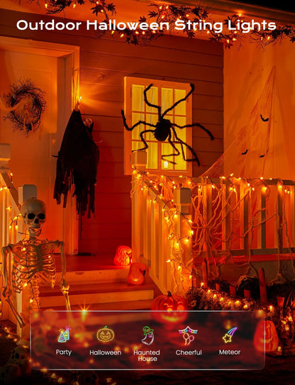 Brightown Solar Operated C6 Halloween Outdoor Lights, 22.64ft 50 LEDs Orange Halloween Lights, Strawberry LED Fairy Lights, Solar Waterproof String Light for Tree, Garden Decor Outdoor Decorations