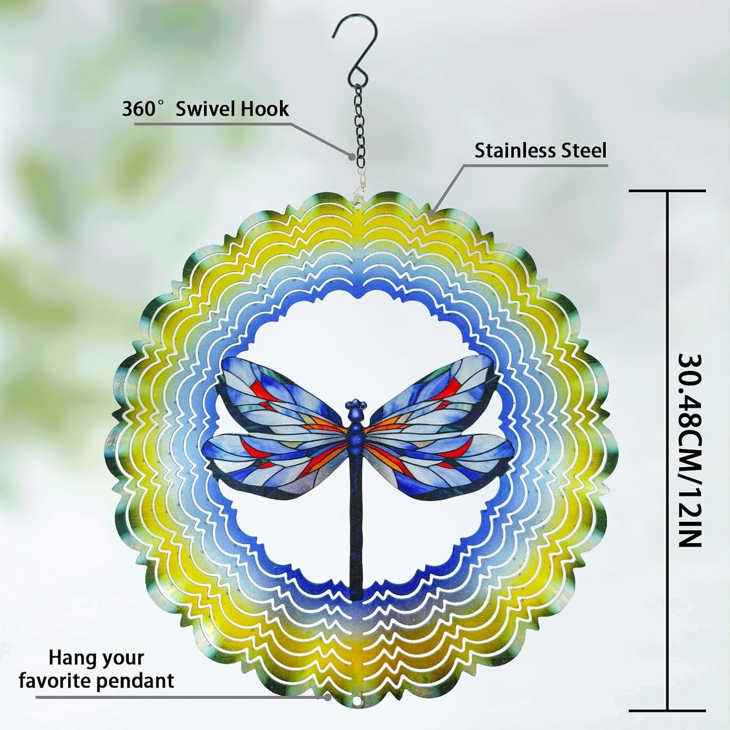 Wind Spinners Outdoor Dragonfly Decorations - Birthday Gifts for Women Mom Grandma, Hanging Wind Spinner 12 inch 3D Wind Sculptures for Garden Decor for Outside, Patio, Yard, Outdoor