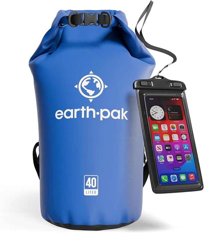 Earth Pak Waterproof Dry Bag - Roll Top Waterproof Backpack Sack Keeps Gear Dry for Kayak with Waterproof Phone Case