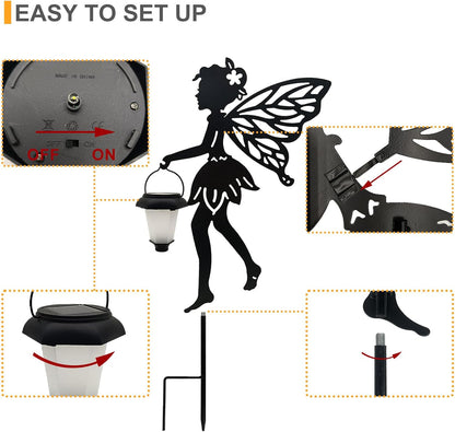 Solar Fairy Garden Stake Decorative Lantern, 2 Pack Metal Fairy Angel Garden Silhouette Lights for Lawn, Pathway, Patio, Yard Outdoor Decor