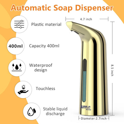 Automatic Liquid Soap Dispenser Touchless,400ML Hand & Dish Countertop Gold Electric Dispenser with Sensor,Modern 4 Gear Adjustable Waterproof Battery Operated Kitchen Auto Soap Pump