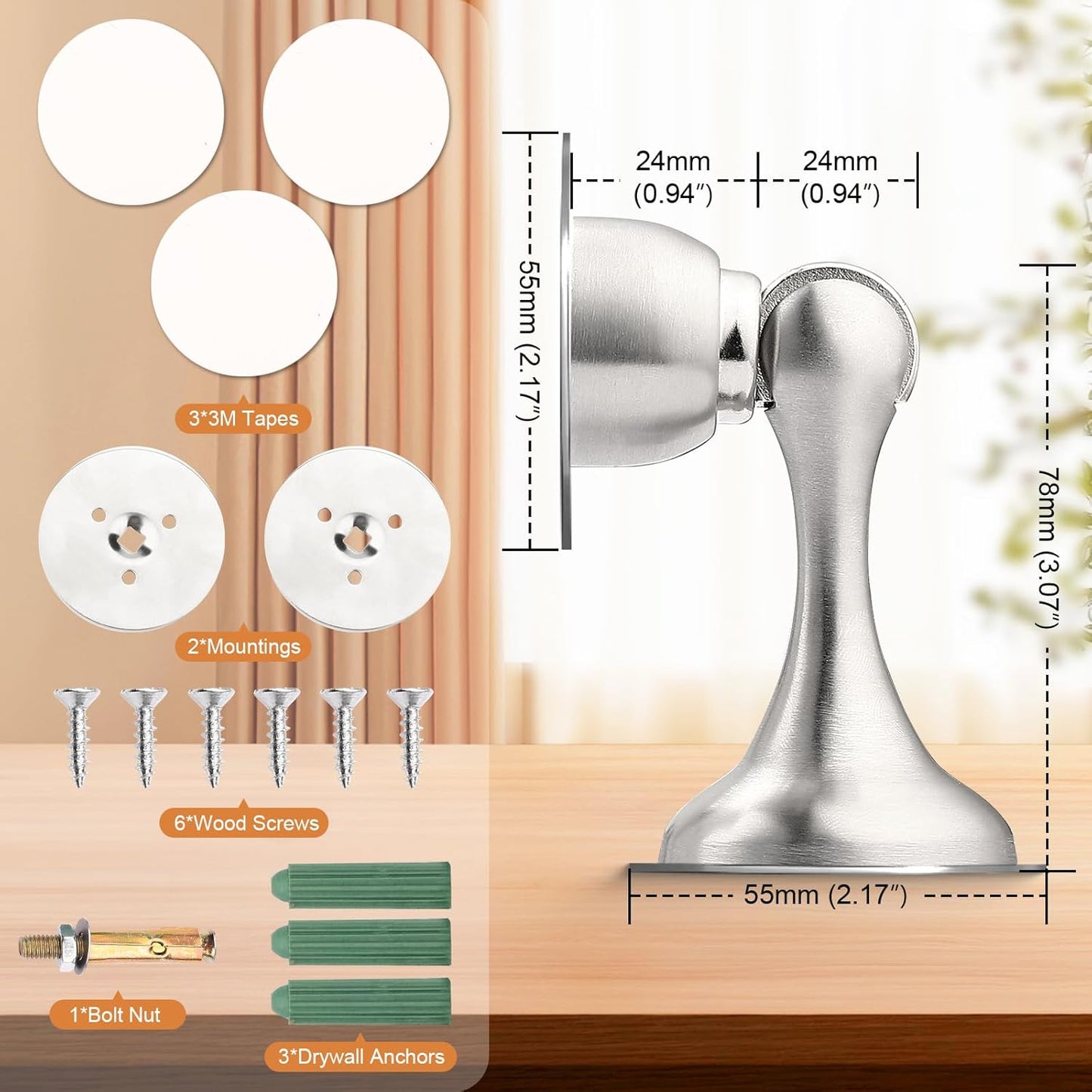 Probrico Brushed Nickel Magnetic Door Stoppers for Bottom of Door, Stainless Steel Magnet Door Catch Door Stops to Keep Door Open, Heavy Duty Door Holder, Wall and Floor Mounting, 4 Pack