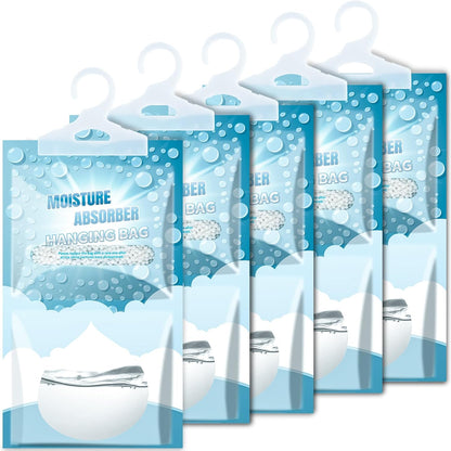 5 Pack Hanging Moisture Absorbers - Fagrance Free Dehumidifier Bags, 8.11 OZ, Removes Moisture & Odors, Humidity Absorber Packs for Closet Bedroom Kitchen