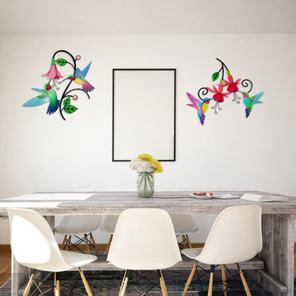 2 Pack Metal Hummingbird & Flower Outdoor Wall Art Decor, Creative Wall Decor for Patio, Fence, Deck, Garden, Home, Kitchen, Balcony