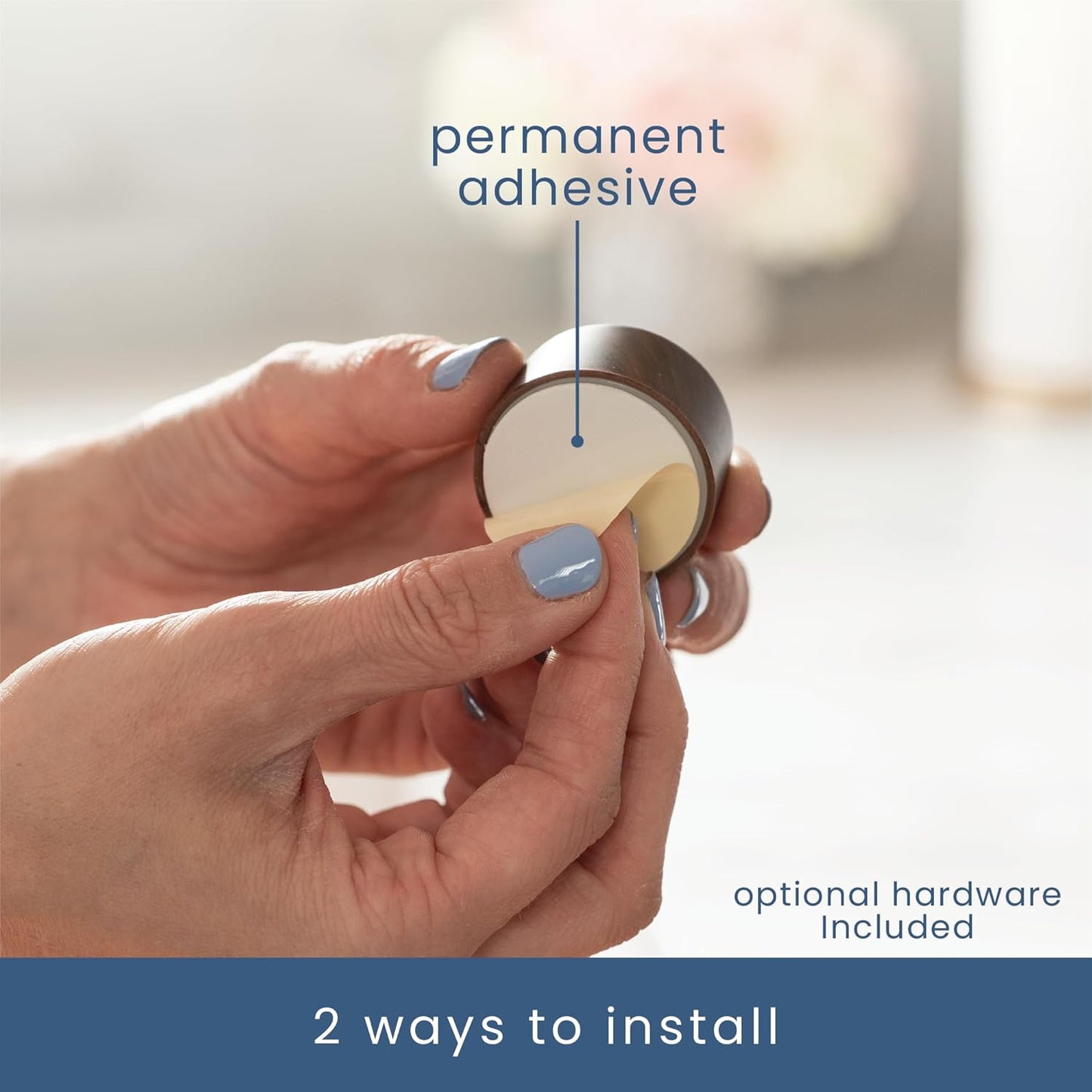 S&T INC. Round Adhesive Push Towel Hooks for Kitchen, Hand and Dish Towels, Plastic, Walnut, 4 Pack