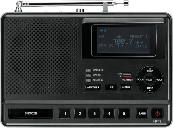 Sangean CL-100 NOAA, S.A.M.E and Public Alert Certified Weather Alert Table-Top Radio with AM/FM-RBDS, and EEPROM Back Up for Preset Stations