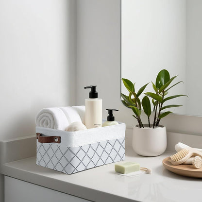 DECOMOMO Small Storage Basket, Closet Storage Bins, Baskets for Organizing Shelves (White Check, Small - 6 Pack)
