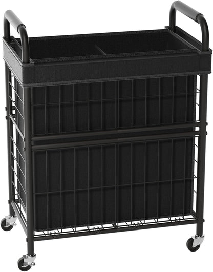 Laundry Hamper 2 Section, 110L Rolling Laundry Sorter Basket with Wheels, 2 Compartment Clothes Organizer Cart, Pull-Out Removable Bags for Laundry Room, Bathroom, Bedroom, Black