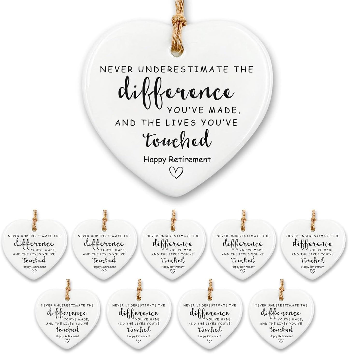 10 Pcs Retirement Gifts for Woman Men,Never Underestimate The Difference You Made Ceramic Ornament Happy Retirement Going Away Gift Leaving Gifts for Coworker,Boss,Nurse,Teacher,Friend,Mom