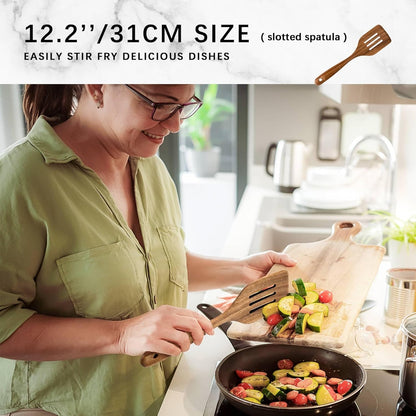 Wooden Spoons for Cooking, Nonstick Cooking Utensil Set with 9 Piece Acacia Wooden Spatulas and Spoons for Cooking, Terrific for Everyday Kitchen Tasks